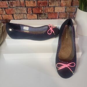Tommy Hilfiger Navy Flats with Pink Trim